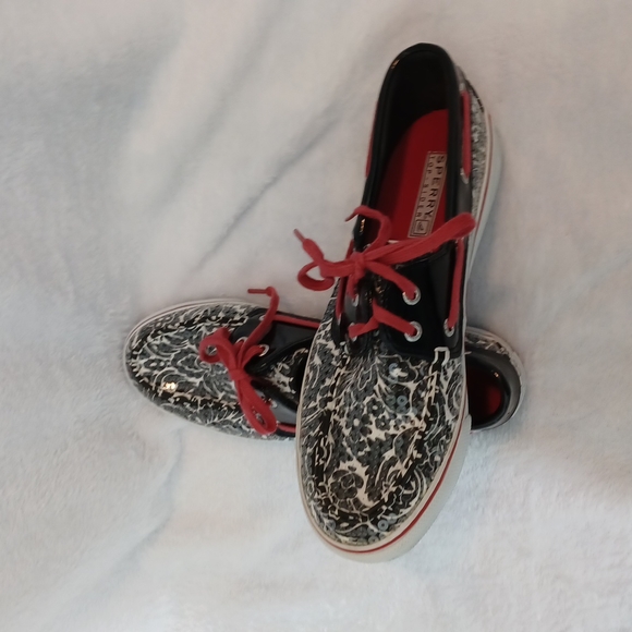 Sperry Top Sider Biscayne Womens Sequins Size 7M Black & White - Picture 5 of 5
